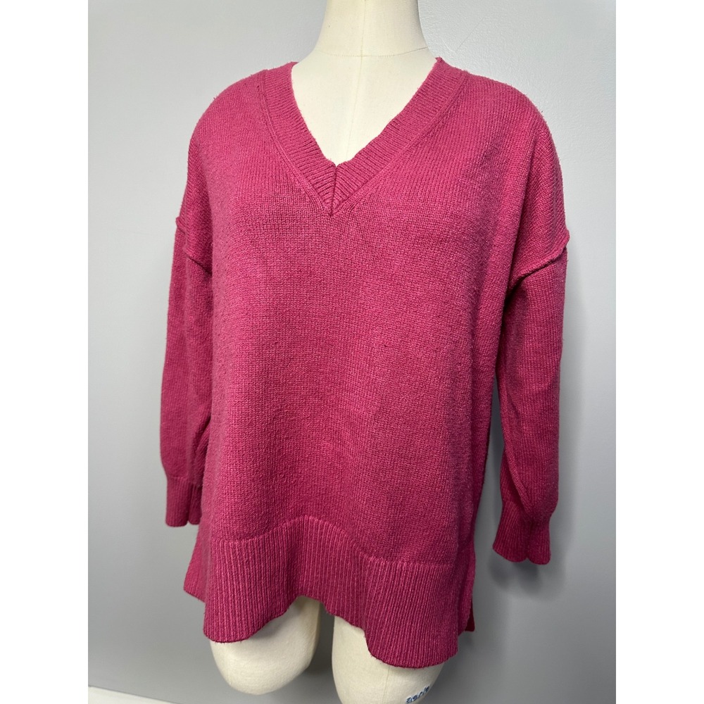 Philosophy Woman V-Neck Sweater Pink Oversized Knit Pullover 1X Plus Size